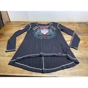 Double D Ranch Long Sleeve S Patchwork Freedom USA United We Stand Top
